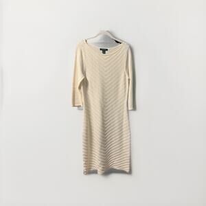 Lauren Ralph Lauren Dress Women's M Stretch Knit 3/4 Sleeve Winter White Classic